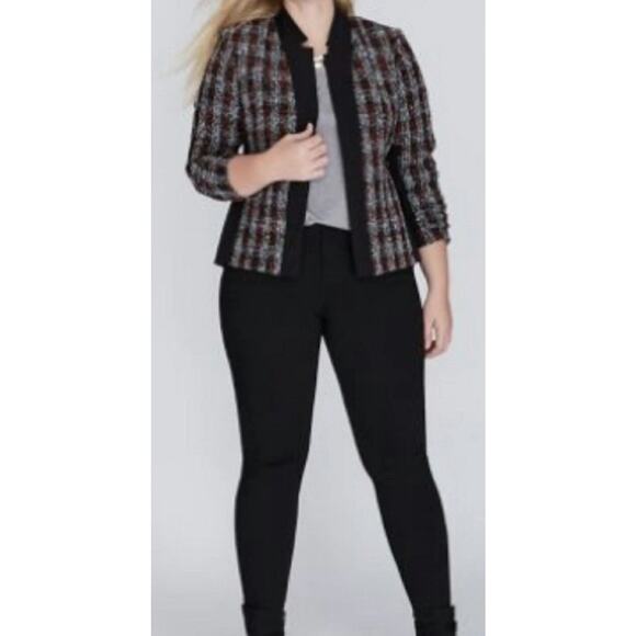 Lane Bryant Red, Gray & Black Metallic Modern Tweed Blazer Jacket Size 18 - Picture 1 of 11